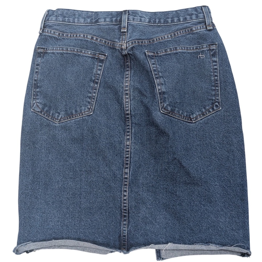 $185 RAG & BONE Denim Midi Skirt Vtg Bloo Raw Hem Front Slit 29 Premium Designer - Picture 2 of 6
